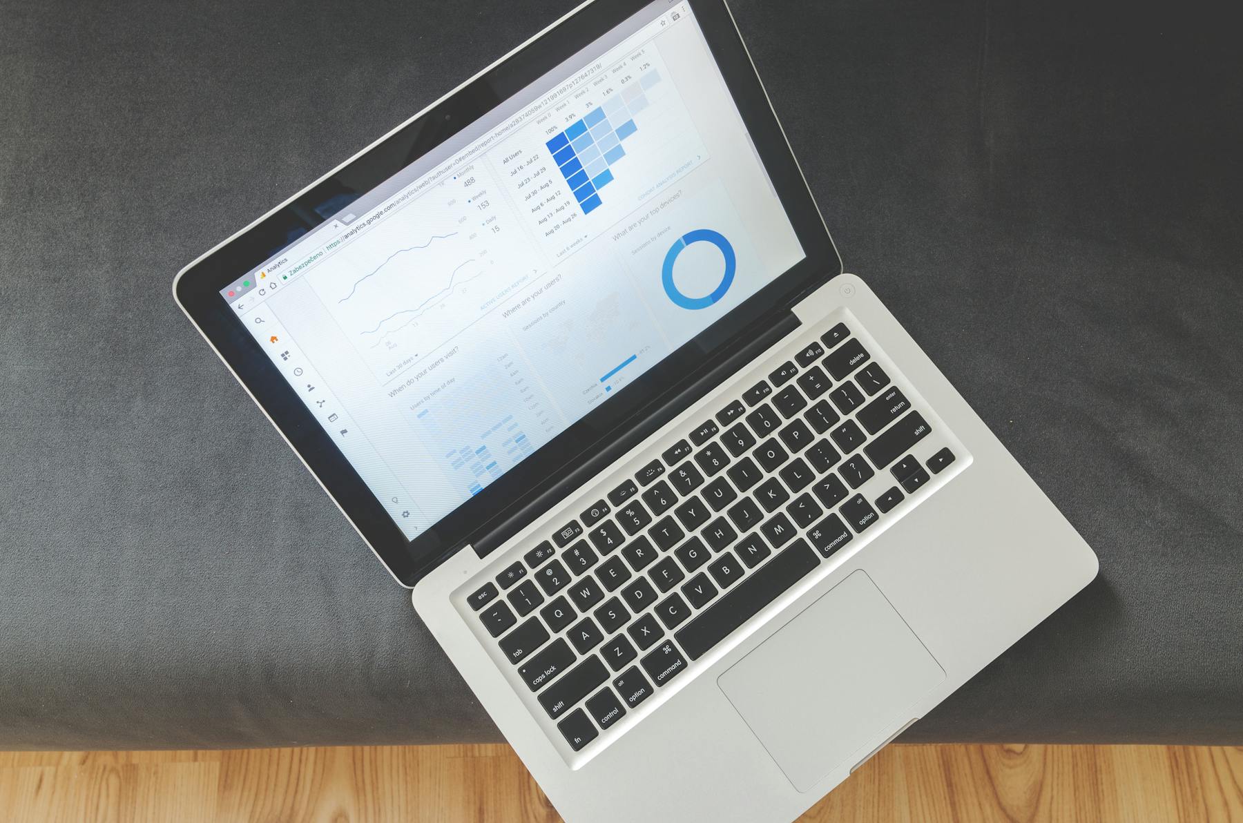 Laptop screen showing business data dashboards